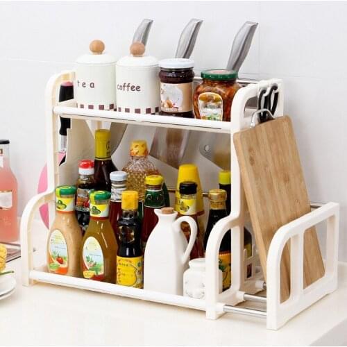 Storage Rack Kitchen Spice Rack Shelves Double-Deck Plastic Storage Organizer Seasoning Multifunctional Countertop Accessories