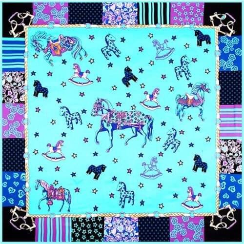 Super Large Twill Women Silk Scarf 130*130 cm EURO Style Stars Horse Print Square Scarves High Quality Gift Fashion Silk Shawls