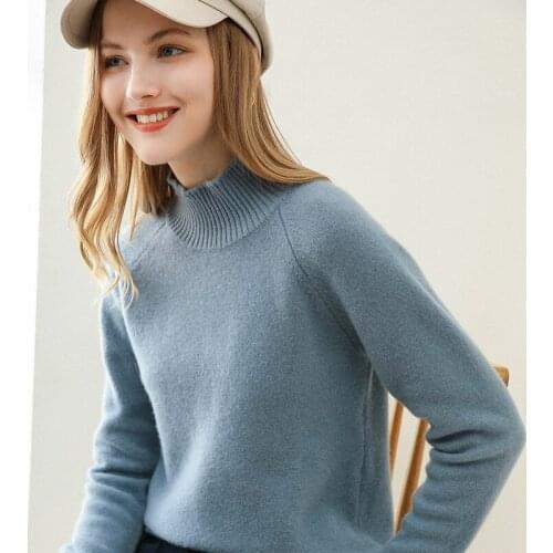 LHZSYY 2020 Autumn Winter New Half High Neck Cashmere Sweater Women Thick Pullover Raglan Long Sleeve Pure Wool Knit Base Shirt