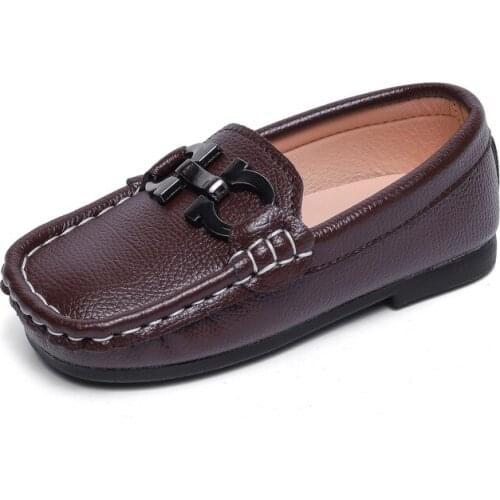 Boys Leather Shoes Casual Loafers Kids Flats with Metal Buckle Classic Fashion Soft Children School Shoes Slip-on Toddlers 21-30