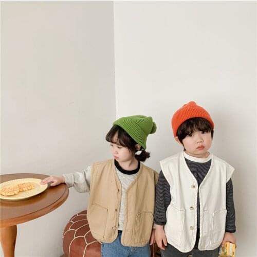 2021 Spring Japan style Boys and girls solid color casual thin waistcoats fashion kids children cotton all-match loose vests