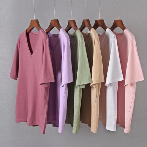 2021 New Summer T Shirt Women Basic Solid Color Tops V-neck Harajuku Ladies' Tshirt Korean Cusual Short Sleeve Female Tee Shirt