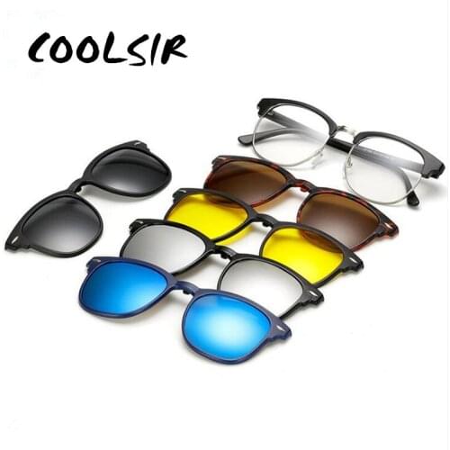 Classic Men Half Frame Glasses Frame Retro 1 + 5 Pieces of Magnetic Sunglasses Ladies Fashion Polarized Sunglasses