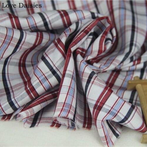 100% Cotton Twill WHITE Red Black Blue Check Thin fabric for DIY Summer Apparel Blouse Dress Shirt Handwork Craft Home Decor