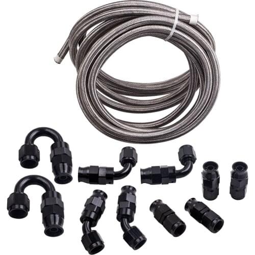 20FT AN6 -6AN PTFE Braided OIL FUEL Line Fitting Hose + 10pcs End Adaptor KIT