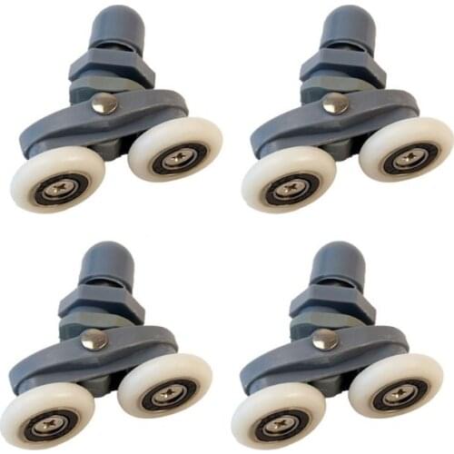 4Pcs/Set Grey Plastic Nylon Adjustable Double Swinging Pulley Wheels Shower Cabin Sliding Door Hardware Roller