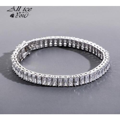 ALLICEONYOU New 8mm Width High Quality Hip Hop Tennis Large SquareCuban Bracelet Iced Out Bling CZ Jewery For Women Gift