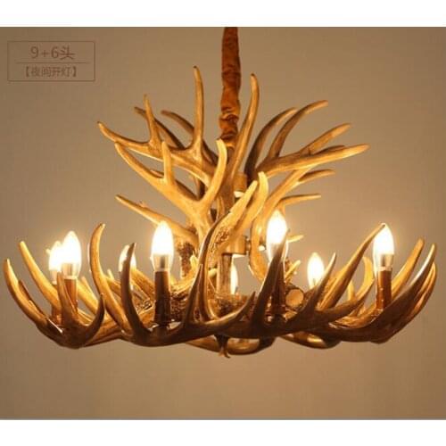 American country creative retro resin chandelier Nordic living room restaurant resin branch candle antler chandelier led lamps