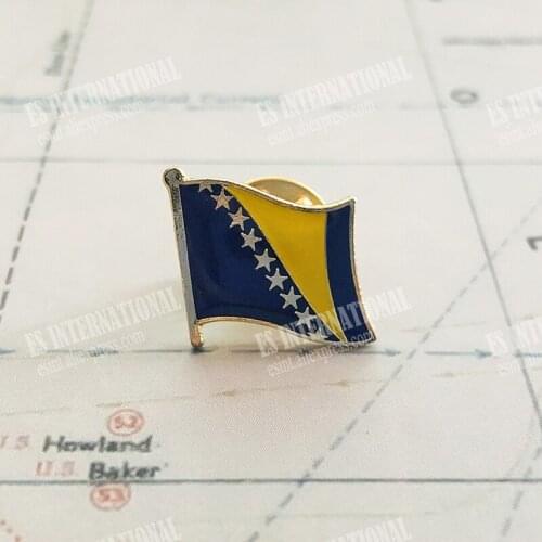 Bosnia and Herzegovina National Flag Lapel Pins Crystal Epoxy Metal Enamel Badge Paint Brooch Souvenir