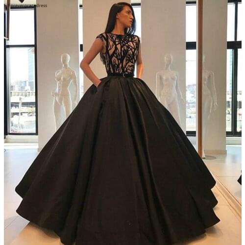 2019 Cheap Black Long Evening Dress Jewel Neck Formal Princess Sweet 16 Ages Girls Prom Party Pageant Gown Plus Size