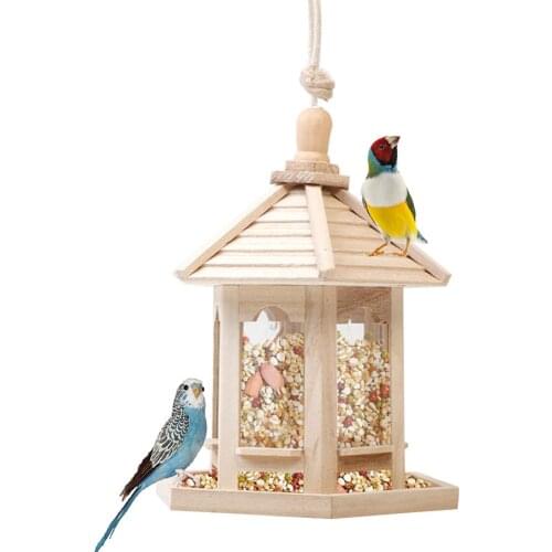 Wooden Bird Feeder House Nest Wild Bird Feed Dispenser Wooden Bird Feeder Bird House With Roof Bird Home Garden Yard Decoration