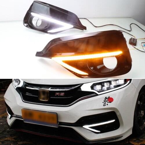 DNO12V LED DRL Daylights For Honda Jazz Sport RS 2018 2019 Yellow Turn Signal Daytime Running Lamps Car Foglamp