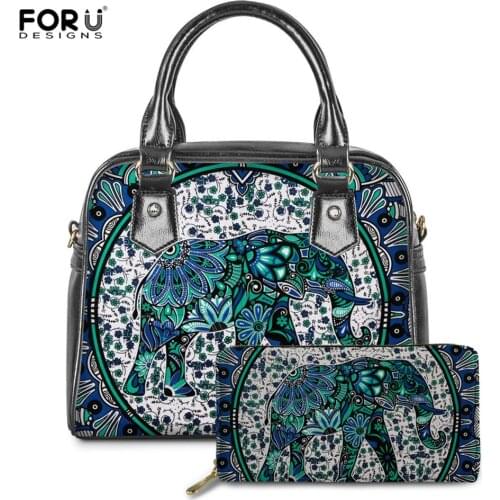 FORUDESIGNS Bohemian Elephant Mandala Fashion Women Handbags&Purse Pu Leather 2PCS/Set Crossbody Shoulder Bag for Ladies Bolsa