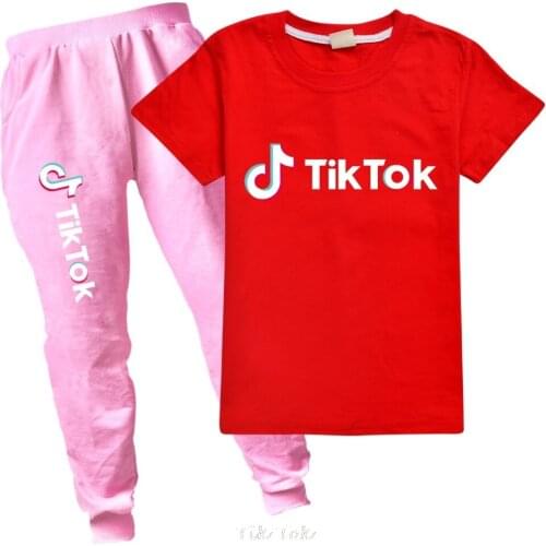 Tik Tok girls cotton Childrens Clothing T-shirt baby boys girls short-sleeved summer tops + pants sport sets clothes
