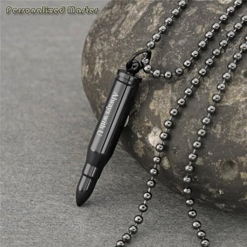 Personalized Customized engrave Stainless Steel Cylinder Bullet Memorial Keepsake Pendant Cremation Ash Urn Necklace for Men 24"
