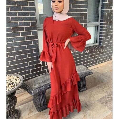 Islamic Traditional Clothing New European and American Womens Chiffon Splicing Pleated Long Skirt Worship Clothes Malay Clothes