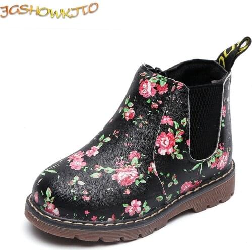 JGSHOWKITO Autumn Winter Kids Boots Girls Floral Martin Boots Fashion Flower Prints Ankle Boots Childrens Martin Shoes 21-36