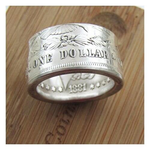 Pure Silver US 1881 Morgan Dollar Coin Ring Very Shiny Handcrafted US Size 8-16 Custommized Date