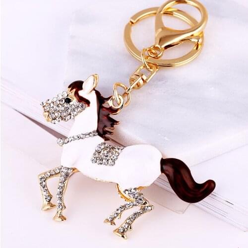 Fashion Alloy Oil Painting Horse Keychain Rhinestone Crystal Lovely Animal Jewelry Women Girl Party Handbag Pendant Ornaments