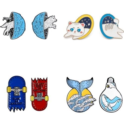 Cartoon Fun Animal Cat Dog Wolf Whale Skateboard Shoes Sea Enamel Brooch Alloy Badge Denim Clothes Bag Pin Cute Jewelry Gift