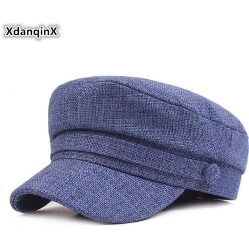 XdanqinX Mens Flat Caps Simple Fashion Women Army Military Hats New Vintage Trend Cotton Linen Couple Navy Hat Snapback Cap