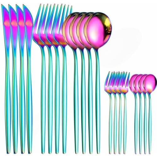 Cutlery Set Rainbow Home Dinnerware Set Stainless Steel Tableware Set Knife Fork Spoon Luxury Flatware Eco Friendly Dropshipping