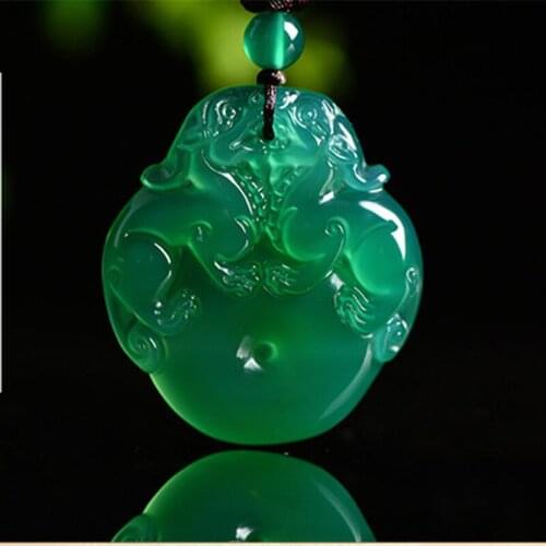 Natural Green Chalcedony Hand-carved Double Brave Pendant Fashion Boutique Jewelry Men and Women Agate Necklace Gift Accessories