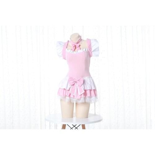 New Sexy Cute Maid Lace Pink Lingerie Bodysuit Women sukumizu Lingerie Set Sexy Maid uniform Cosplay Wholesale Lingerie