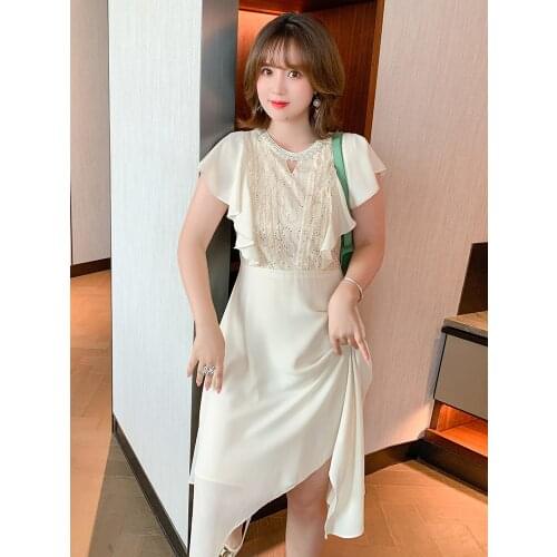 High quality Sleeve nail bead falbala feifei sequins tall waist irregular put new summer dresses