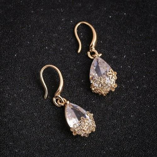 New Drop-shaped Zircon Silver-plated Earrings For Women Exquisite Flower Hollow Fashion Ear Hook Jewelry Wholesale