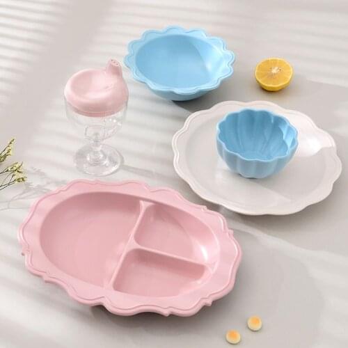Toddler Infant Baby Dinner Bowl Dishes Bamboo Fiber Separated Child Food Plates Kids Dinnerware Tableware Tray