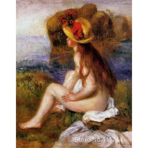 Nude in a Straw Hat Pierre Auguste Renoir famous paintings oil canvas reproduction High quality Hand painted