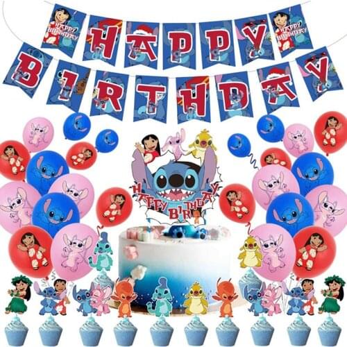 Original Disney Lilo and Stitch Birthday Party Decoration Banner Cake Toppers Balloons Stitch Theme