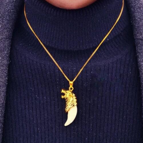 24K Gold Brave Men Wolf Gog Teeth Spike Pendant Necklace for Women Men Lucky Jewelry Classic Fang Tooth Amulet Pendant Necklace