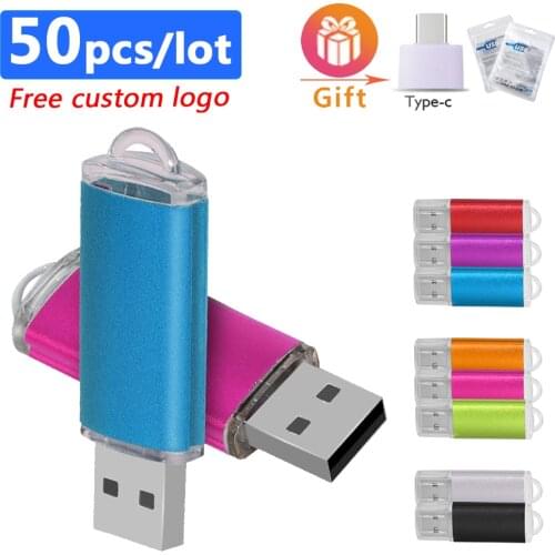 50pcs/lot free logo Portable Metal usb flash drive Pendrive 64GB 32G 16G pen drive usb stick flash 128GB memory stick flash disk