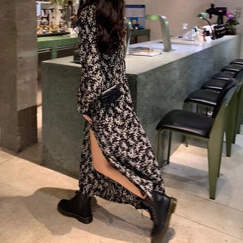 Dresses For Women Womens Cherry Blossom Printed Long Dress Lantern Sleeve Dress Vestido De Mujer Femme Robe