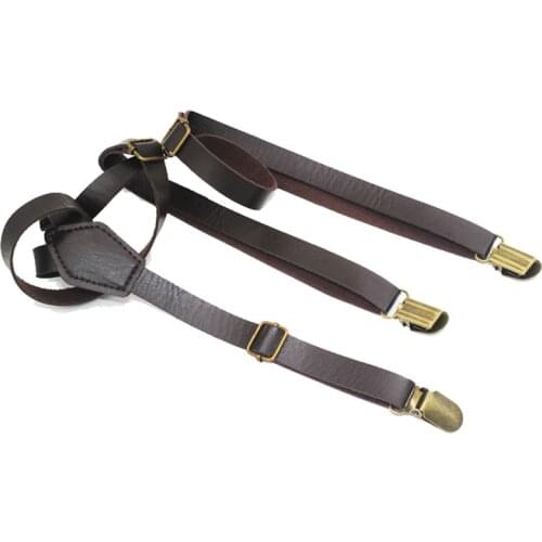 Fashion suspenders fashion PU Leather Braces belt Ancient bronze Clip-on Men Women Suspenders