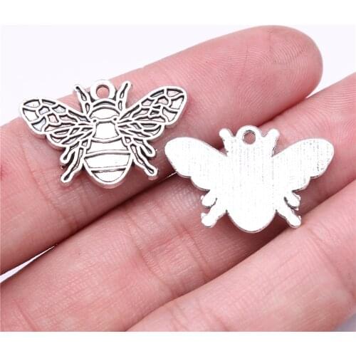 WYSIWYG 10pcs Charms 26x17mm Bee Charms For Jewelry Making DIY Jewelry Findings Antique Silver Color Alloy Charms Pendant