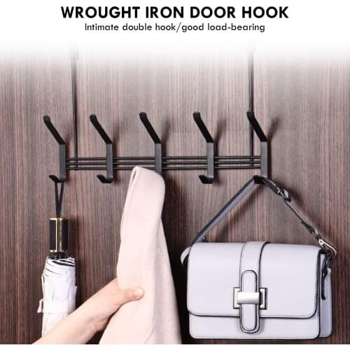 Door Hanging Hook Punch Free Door Hanger Hats Bags Holder Tie Scarf Key Hook Iron Wall Hanger Clothes Coats Rack Towel Shelf