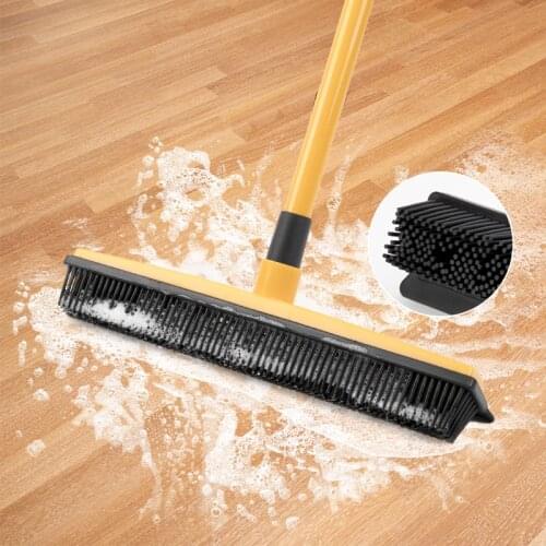 Long Push Broom Handle Rubber Bristles Adjustable Sweeper Squeegee Edge with Soft Rubber Bristles Suitable for Removing Pet Hair