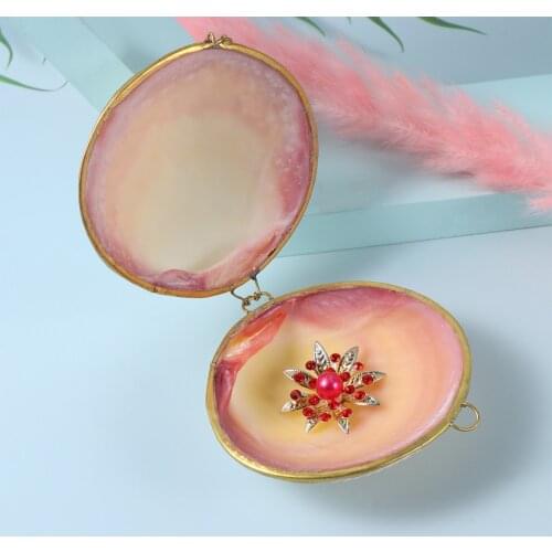 1pc Natural Shell Jewelry Box Jewellery Container Handmade Retro Creative Golden Edge Gift Box Ring Case ValentineS Day Gift