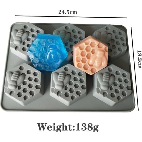 6 Compartment Honey Bee Silicone Soap Mold for Diy Handmade Craft 3D Soap Mold Silicone Rectangular Soap Making