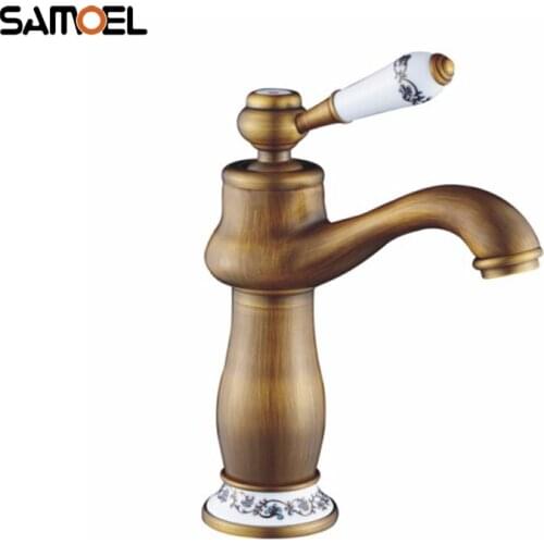 Antique Brass Mixer Taps Basin Faucet Hot and Cold Mixer with Porcelain Deck Mounted basin tap torneira AF1083