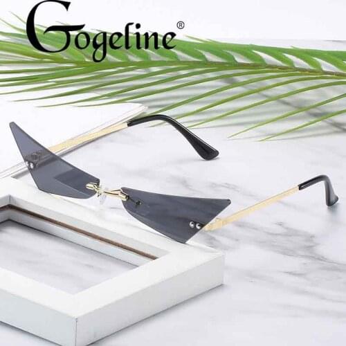 New Rimless Cat Eye Sunglasses for Women Men UV400 Small Metal Frame Sun Glasses Female Black Pink Red Eyewear Ladies