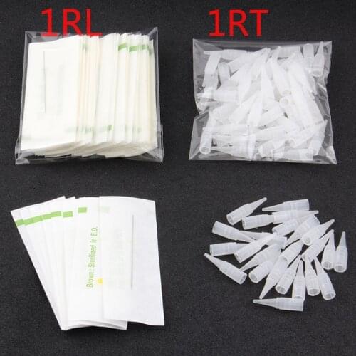 YILONG 1RL+1RT (Needles +Tips Each 50pcs ) Professional Permanent Makeup Machine Needles Caps For Eyebrow Lips