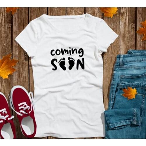 Funny fashion Baby Coming Soon printed T-shirt 100% cotton short sleeve o neck top tees t shirts for mom Mama harajuku clothings