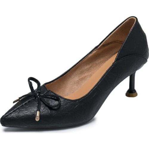 2020 Women shoes single shoes bowtie pumps spring Elegant fashion high heels shoes wedding party shallow zapatos mujer U14-35