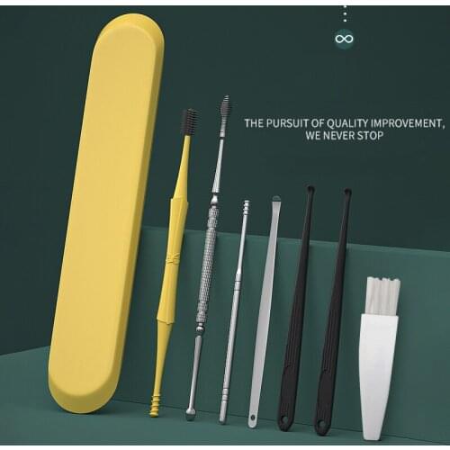 1 2 7PCS Ear Wax Pickers Ear pick Stainless Steel Eer Wax Remover Curette Cleaner Spoon Tool Soft Spiral For Ears Beauty Care