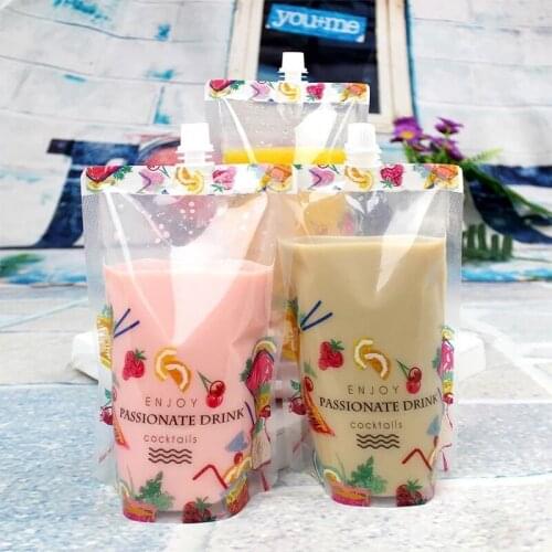 100 Pcs Pretty Flower Colorful Stand up Plastic Drink Packaging Spout Bag Pouch for Beverage Liquid Juice Milk Coffee 380ml