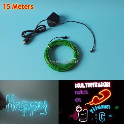 15Meters 2.3mm with DC5VUSB Driver EL Wire Rope Tube LED Strip Flexible Neon Light For Holiday DIY Decoration 10 Colors Hot Sale